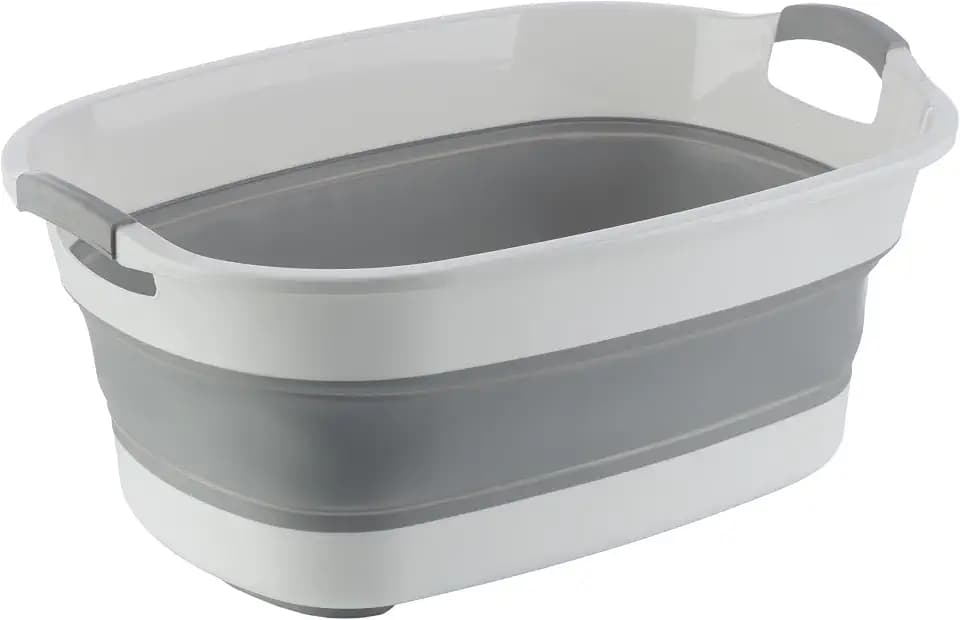Collapsible Wash Basin - 20L Portable Sink with Drain Plug - Foldable Plastic Tub Dish Pan for Camping Gear, Handwashing Laundry, Vegetables, Dishes, Bottles, or RV Dishpan by Wakeman Outdoors (Gray)