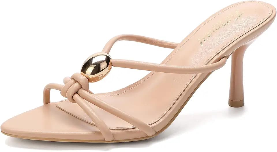 Pointed Peep Toe Kitten Mule Heels for Women