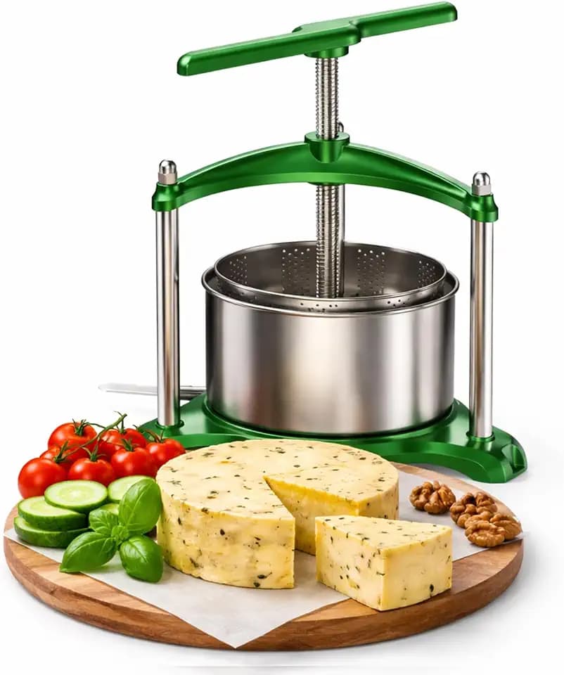 Manual Cheese Press, 1.6 Gallon Heavy Duty Food Press for Cheese, Tofu & Vegetable Dehydration – Stainless Steel Basket Herb & Tincture Press with Filter Bags, Not for Hard Fruits