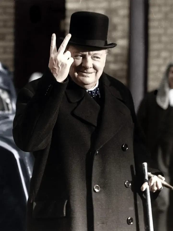 ART.COM Wall Photographic Print Winston Churchill Making His Famous V for Victory Sign, 1942, 12" x 16"
