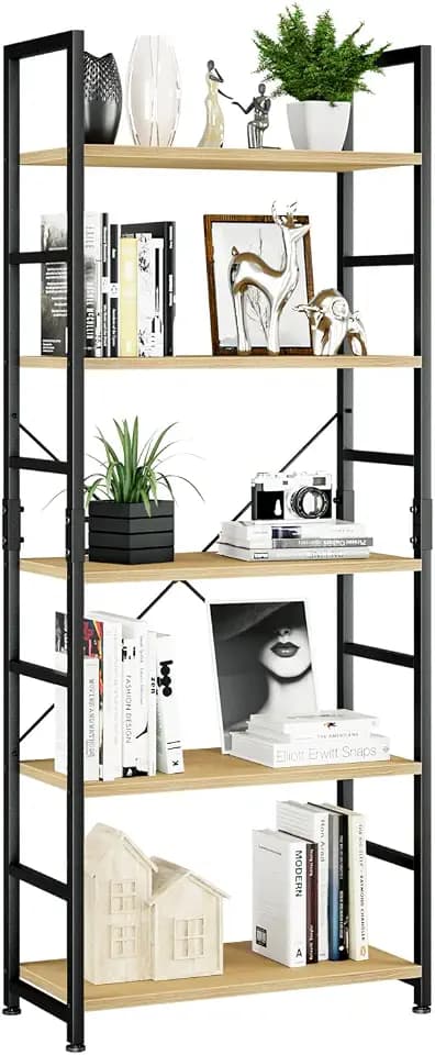 NUMENN 5 Tier Bookshelf, Tall Freestanding Open Storage Bookcase, Natural