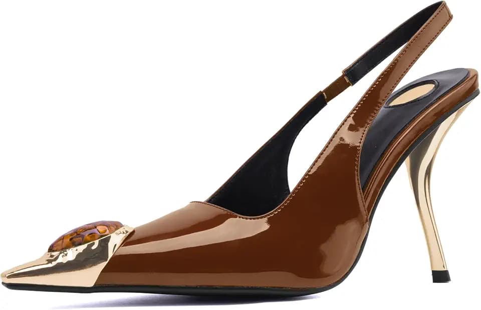 Slingback Heels for Women Pointed Toe Rhinestone Stiletto 4-Inch