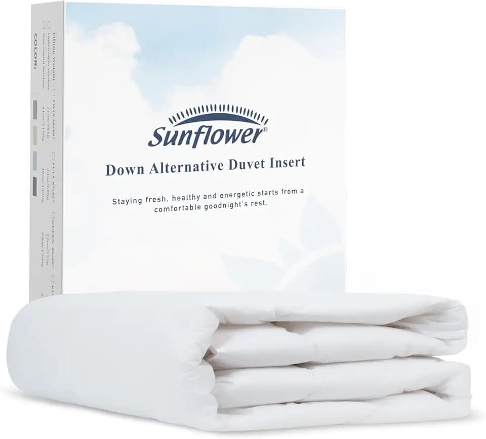 sunflower Queen Size Duvet Insert Cotton Cover for Summer, White