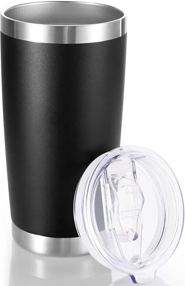 20 oz Tumbler Stainless Steel Tumblers with Lid Double Wall Vacuum Insulated Coffee Mug 20oz Powder Coated Cup for Hot and Cold Drinks, Black, 1 pack