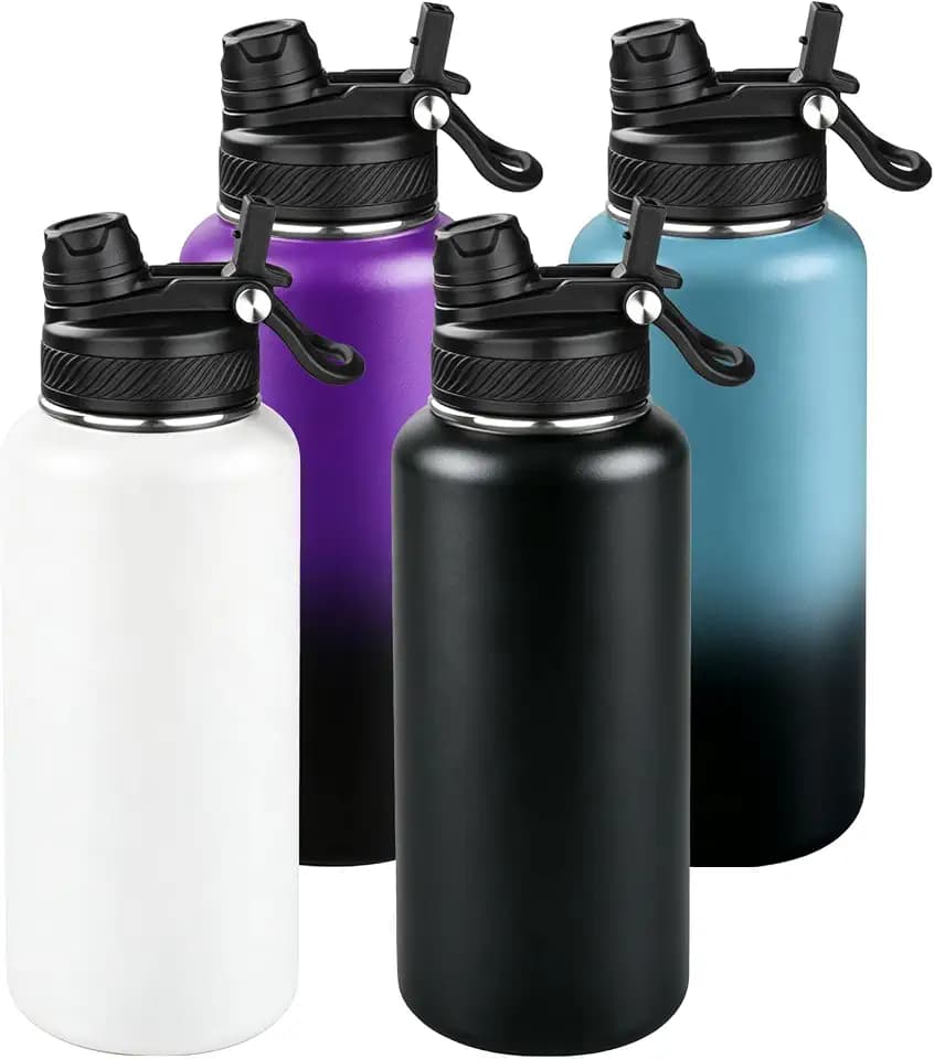 32oz Stainless Steel Insulated Water Bottle, 2-in-1 Straw & Spout Lid, Double Wall Vacuum Keeps Cold 24H & Warm, Powder Coated Anti-Slip Tumbler for Sports Travel School.