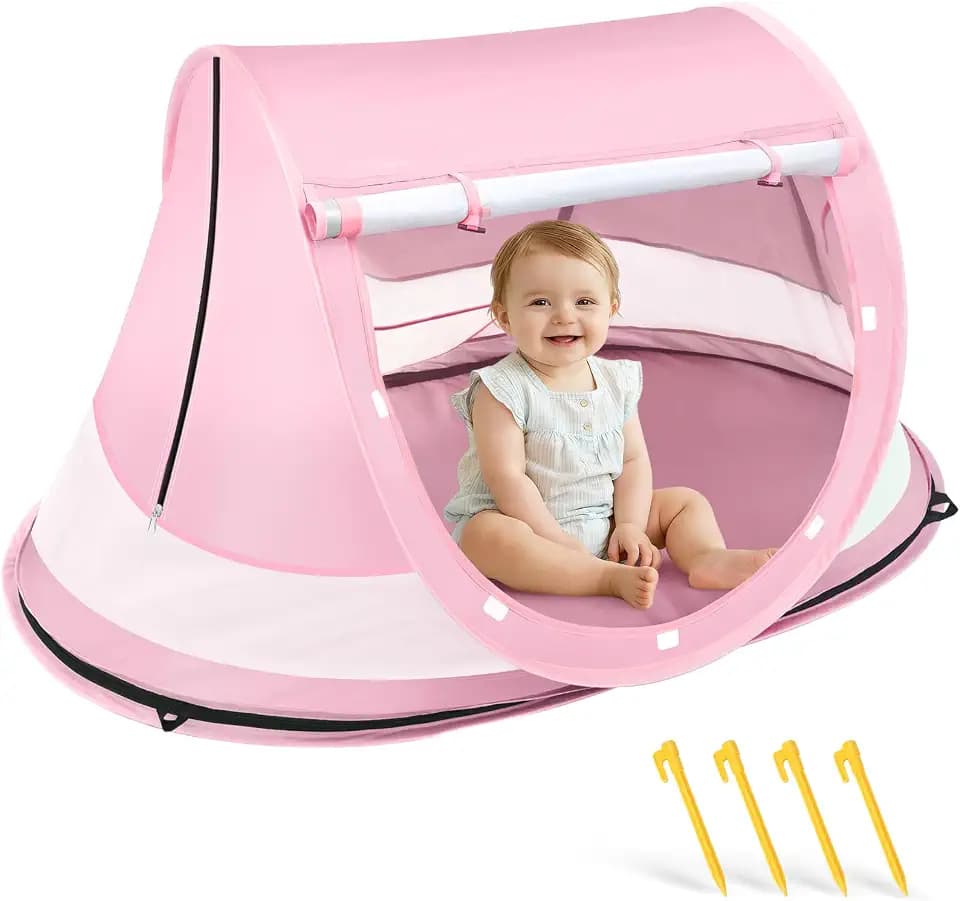 Techip Baby Beach Tent Pop Up Shade for Infants with Carry Bag UPF 50+ Pink