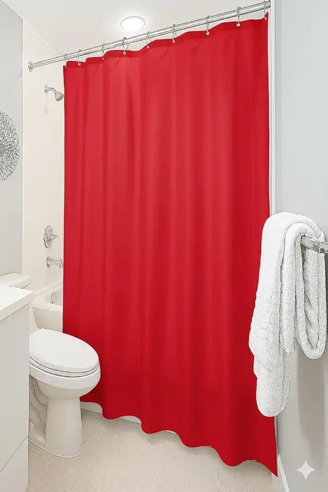 Dependable Industries inc. Essentials Bathroom Magnetized Shower Curtain Liner with Metal Grommets Waterproof (Red)