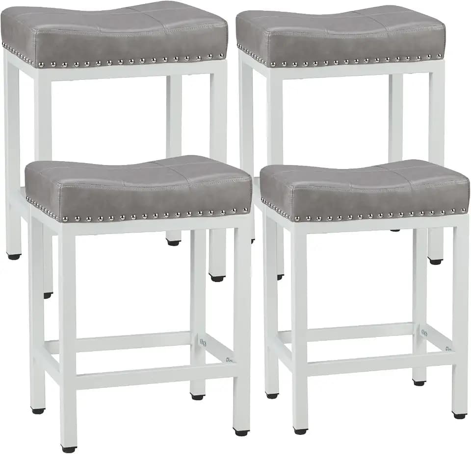 Sweetcrispy 24 Inch Bar Stools Set of 4, PU Leather Counter Height Stools
