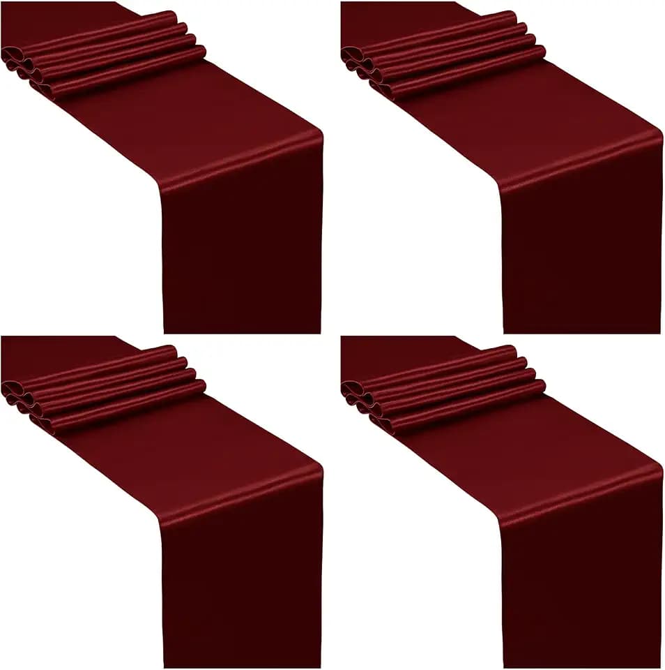 SiinvdaBZX 4 Pcs Burgundy Satin Table Runner 12 x 108 inches Long