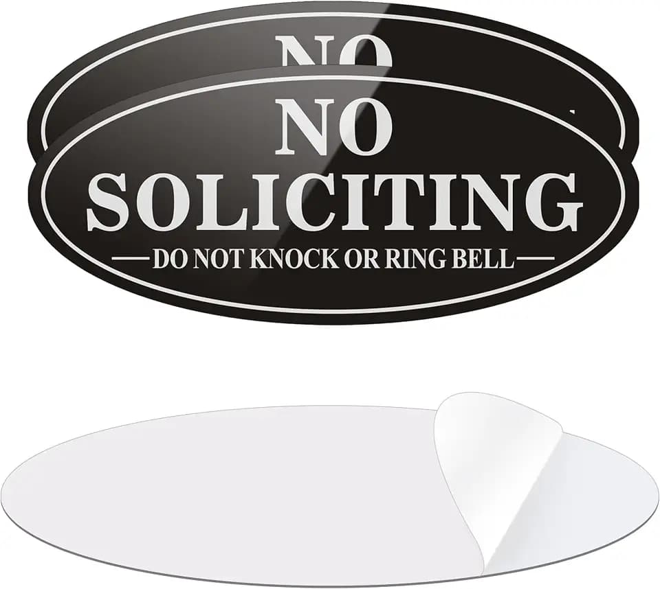 (2 Pack) No Soliciting Sign for House, Self Adhesive No Soliciting Sign for Front Door, No Solicitation Metal Sticker Signs for Home and Yard (Black/White, 7 x 3 inches, Do Not Knock or Ring Bell)