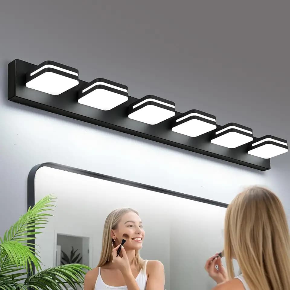 Torondo 360° Rotate LED Bathroom Vanity Light Fixtures, Acrylic Vanity Lights for Bathroom, Modern Wall Lighting Fixtures Over Mirror Living, Matte Black, Natural White, 6-Light, 39-Inch