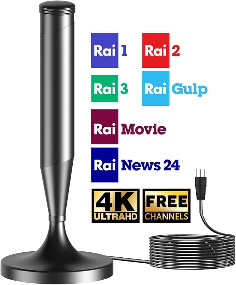 Interne TV-Antenne mit Magnetfuß – 360°-Empfang, 5 m Koaxialkabel, unterstützt digitales terrestrisches Signal 4K/1080p, kompatibel mit Smart-TV, DVB-T/T2, einfache Installation