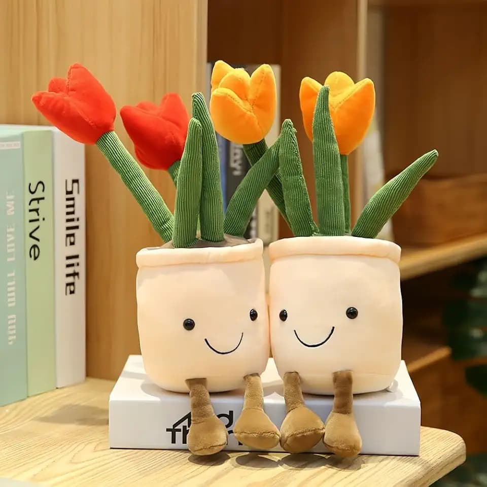 2 Pack 13.8" Soft Plant Plush Toy Stuffed Animals Succulents Plush Pillow Decor Plant Throw Plushie Pillow Doll Gift for Kids Boys Girls,Red+Orange (Red+Orange)