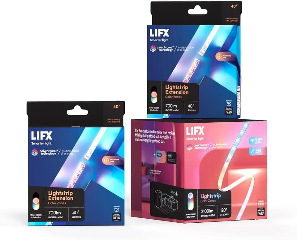 LIFX Lightstrip Bundle - with 120" Smart LED Lightstrip and 2 40" Extensions, Multicolor, 3 Piece Set