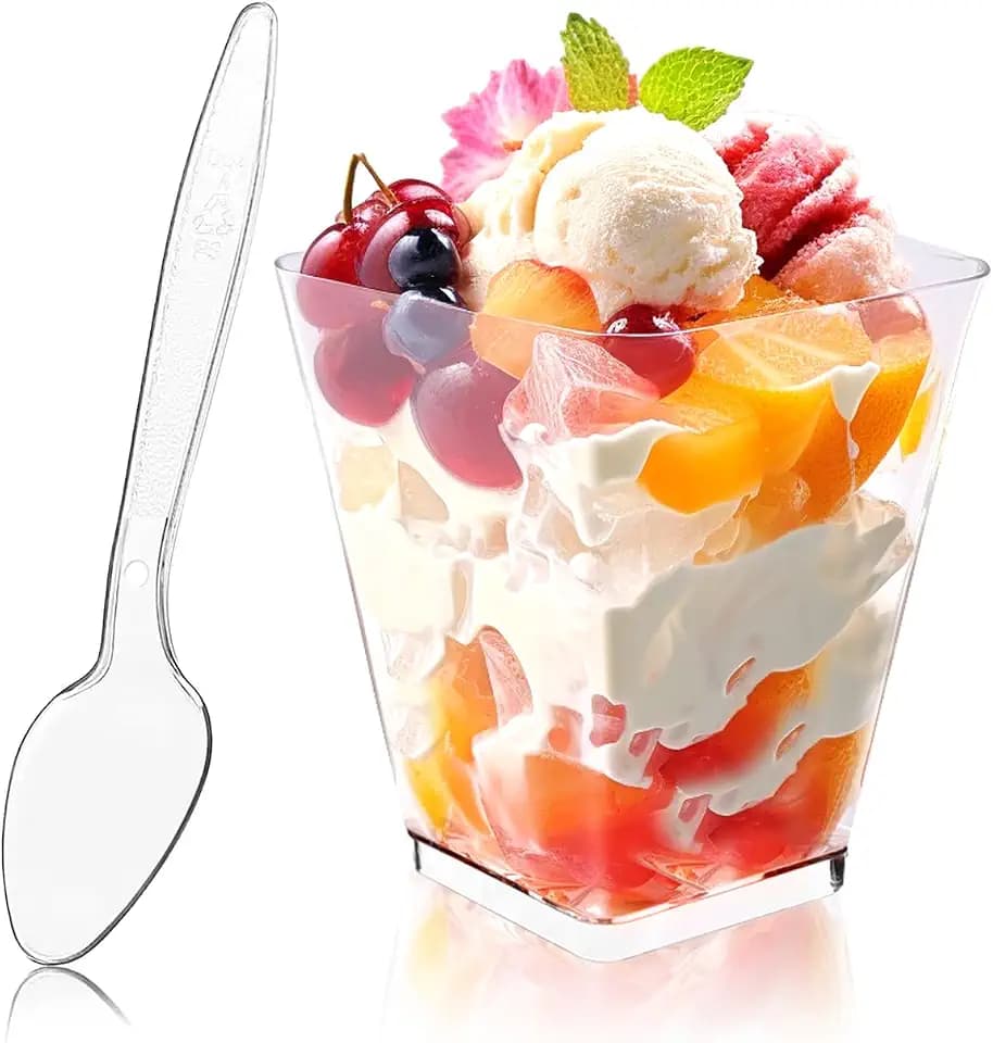 Hiasobre 5 oz Plastic Dessert Cups with Spoons, 50 Pack
