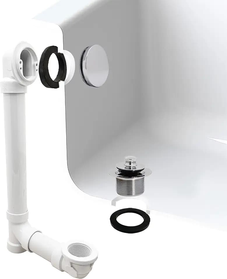 Westbrass A494244H-26 Sch. 40 PVC Bath Waste & Overflow Assembly with Illusionary Faceplate and Twist & Turn Drain Plug, Polished Chrome