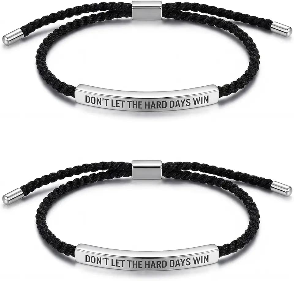 2 Pcs Dont Let the Hard Days Win Bracelet, Adjustable Handmade Motivational Bracelet for Men & Women