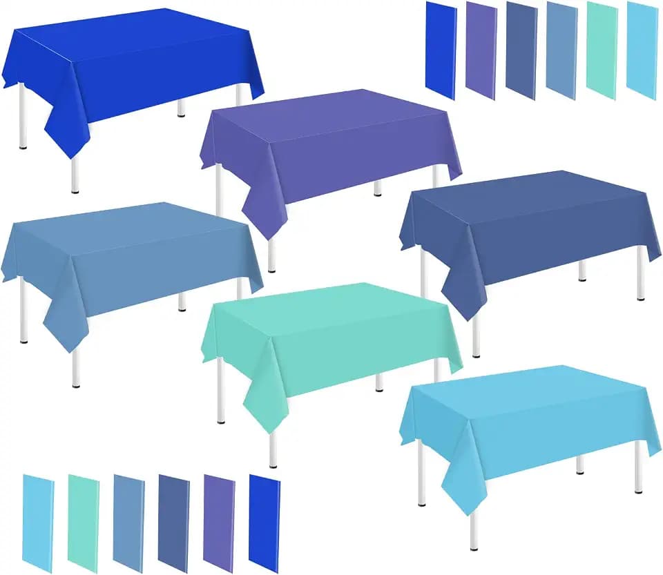 Whaline 24 Pcs Summer Blue Plastic Tablecloth 6 Gradient Blue Rectangle Table Cover Waterproof Table Cloth for Wedding Birthday Winter Decoration Supplies, 54 x 108 Inch