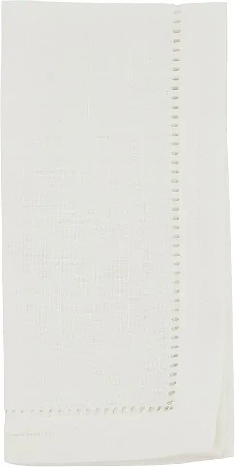 SARO LIFESTYLE Classic Hemstitch Cloth Napkins (Set of 12) - Elegant Everyday Dinner Napkins with Textured Fabric and Hemstitched Border for Dining Tables and Formal Entertaining, 22"x22", Ivory