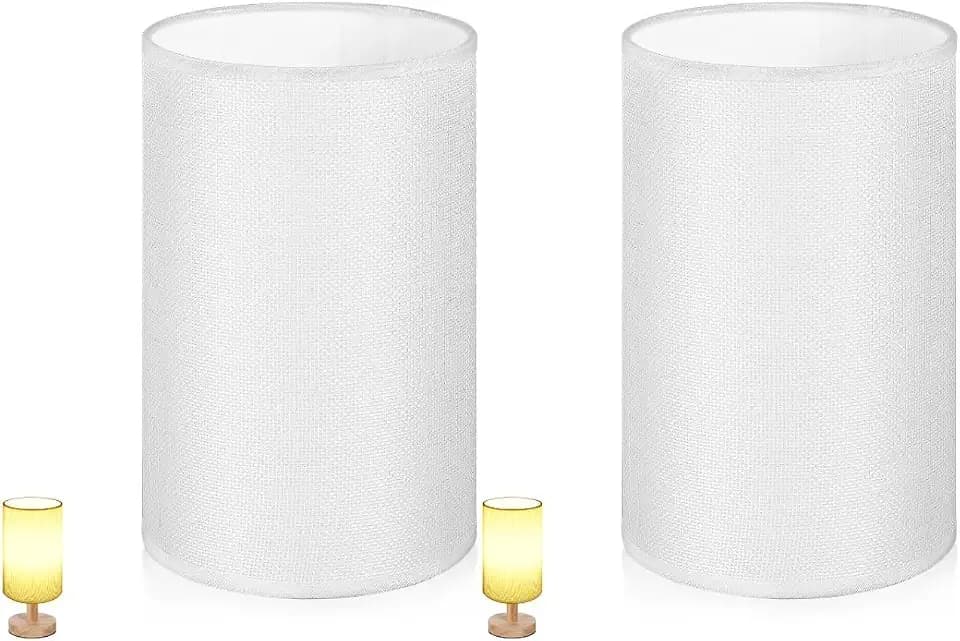 ULTECHNOVO 2pcs Lamp Shade, Light Fixture Replacement E27 Lampshade Light Shade Rustic Farmhouse Lampshade Barrel Fabric for Table Lamp & Floor Light, 5.1x7.9x5.1 inch (White)