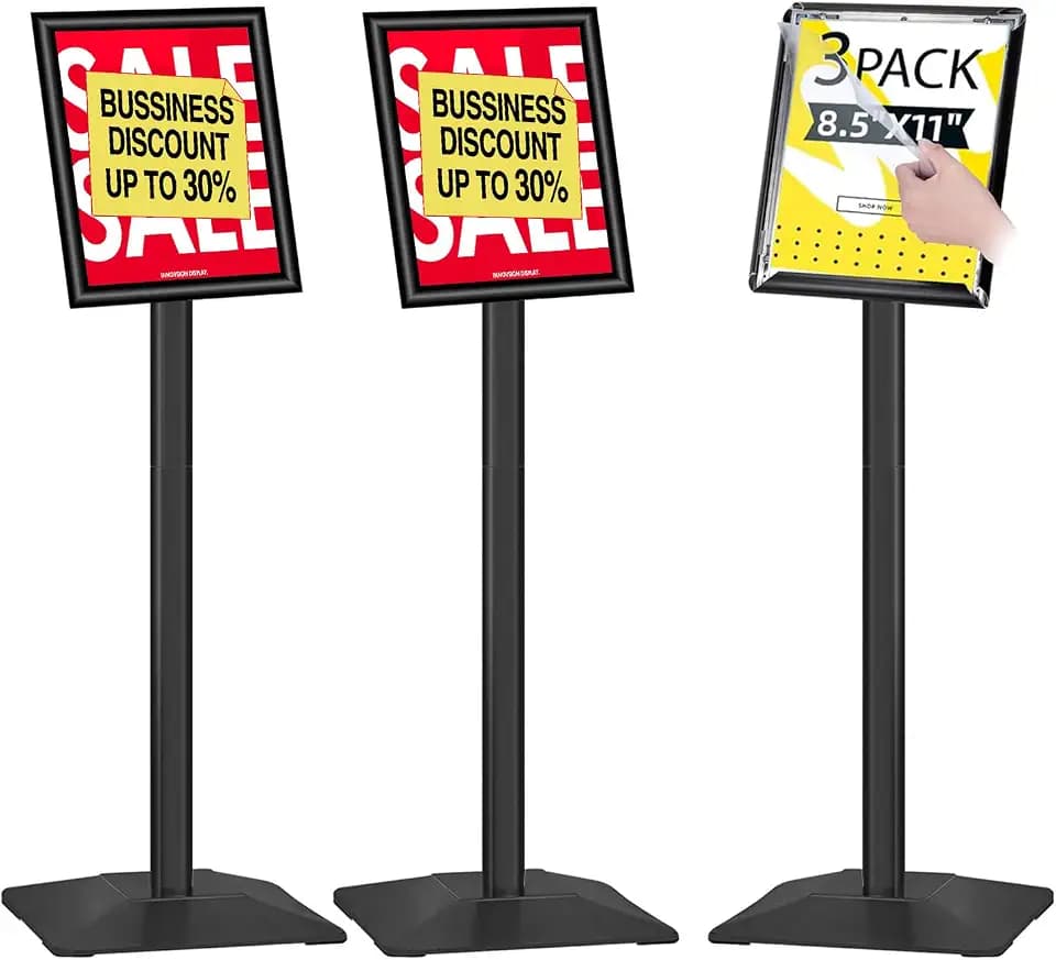Heavy Duty Adjustable Pedestal Poster Sign Stand, Snap Open Signage Holder