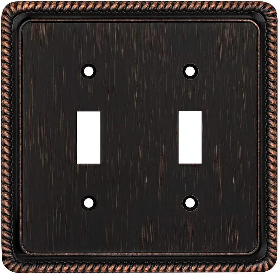 Henne Bery Rope Edge Decorative Wall Plate Switch Plate Outlet Cover (Double Toggle, Aged Bronze)