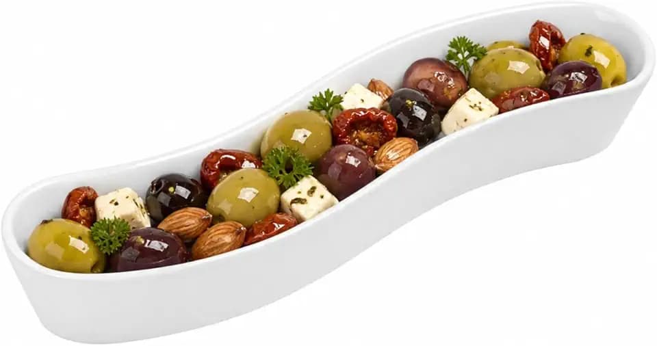 Restaurantware 6 oz White Swerve Curved Porcelain Olive Plate
