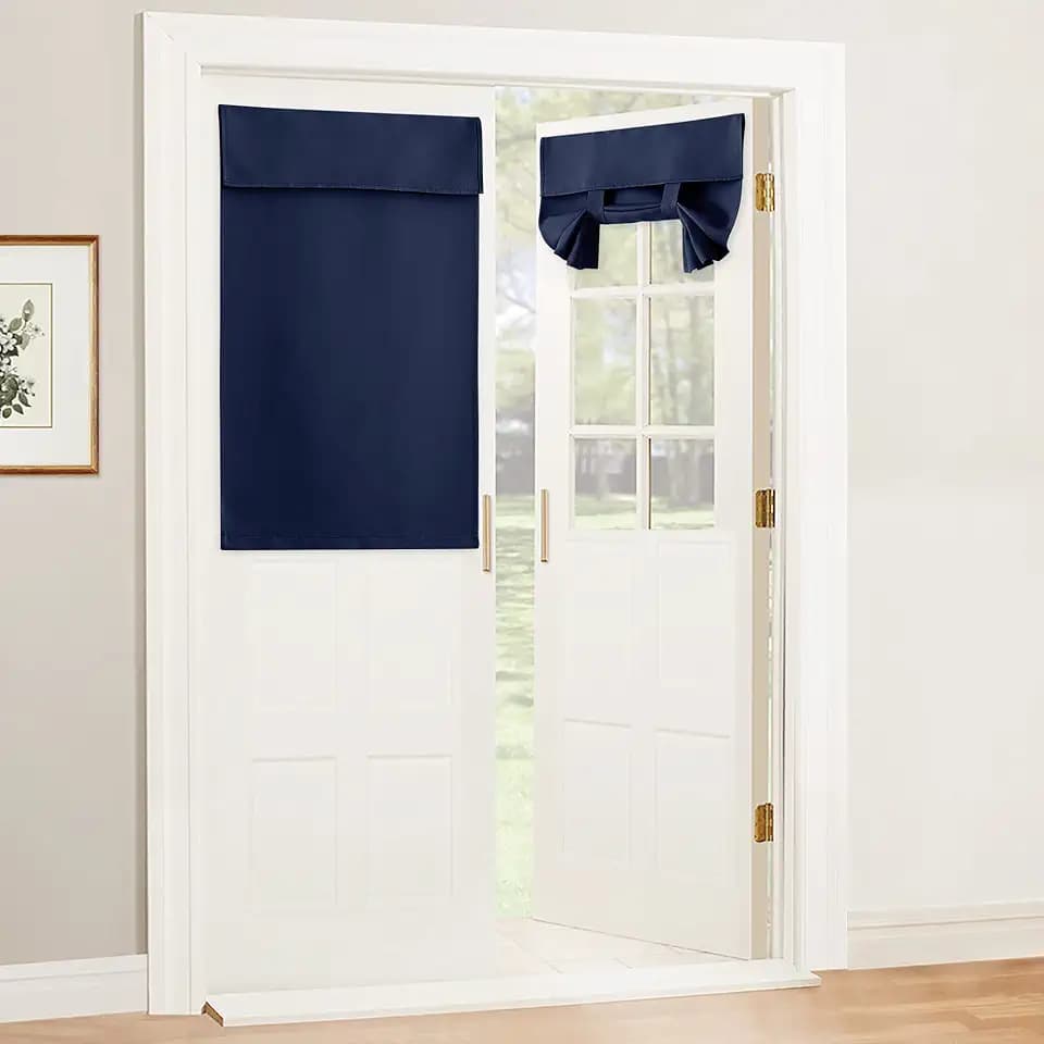 RYB HOME Navy Blue Blackout Door Curtain, Renter Friendly Curtain