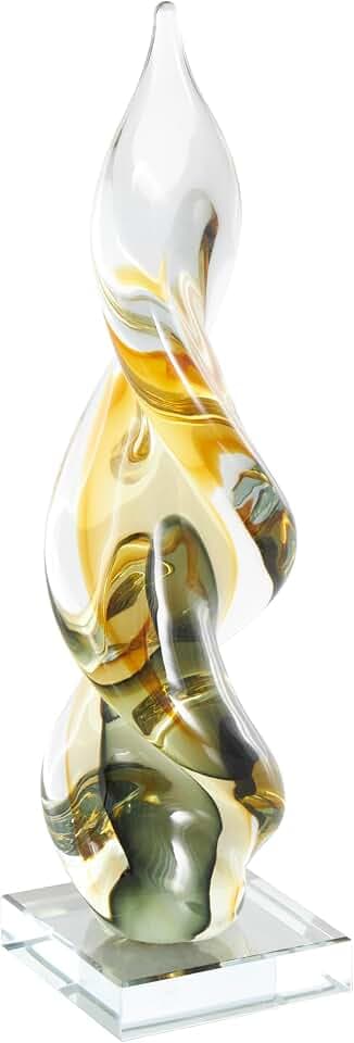 Deco 79 Glass Abstract Decorative Sculpture Twisted Home Decor Statue with Green Accents, Accent Figurine 3" x 3" x 12", Clear