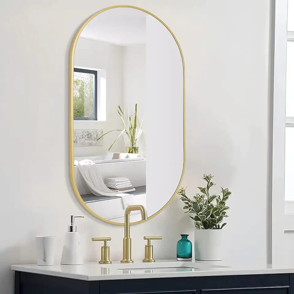 COFENY Oval Mirror, 20"x36" Gold Bathroom Mirror with Metal Frame, Wall Mount Mirrors Decor for Bedroom Living Room、Entryway Hangs Horizontal or Vertical