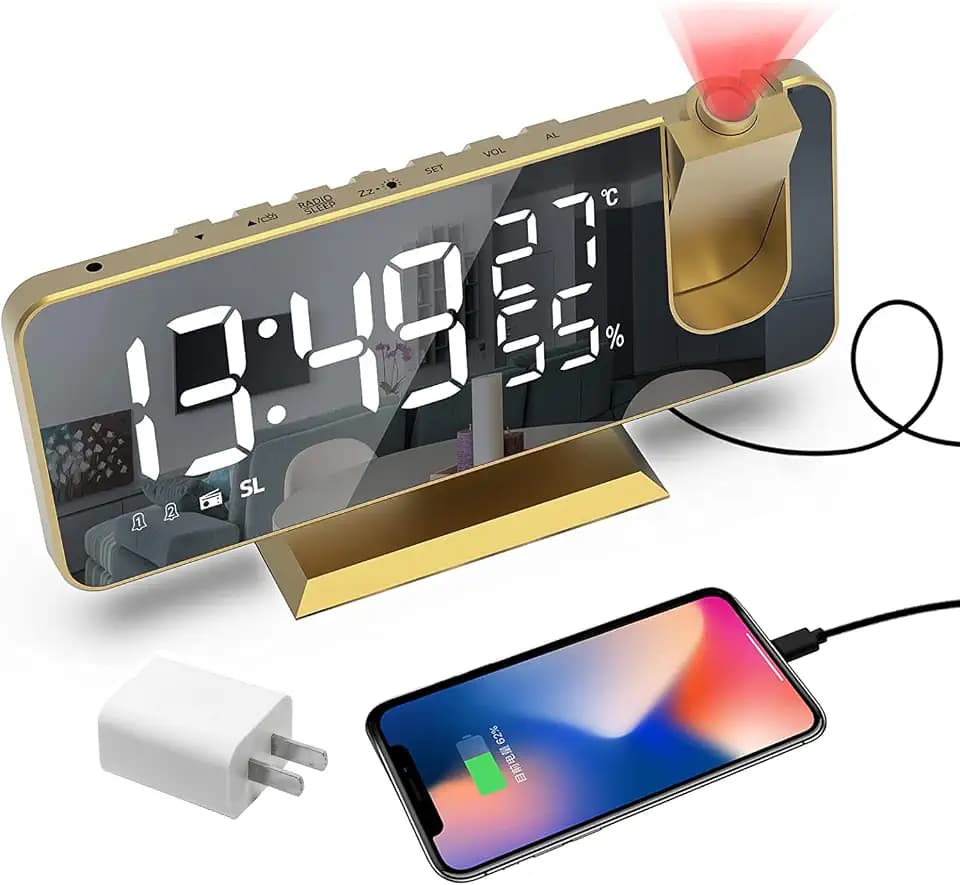 Projection Digital Alarm Clock for Bedrooms, Alarm Clock Radio on Ceiling