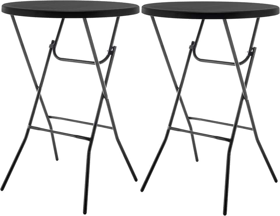 BTExpert Set of 2, 32" Round 43" Bar High Top Folding Cocktail Table Commercial Portable for Drink Patio Banquet Card Plastic Coffee Dining Wedding Party Event Home Kitchen Outdoor Black