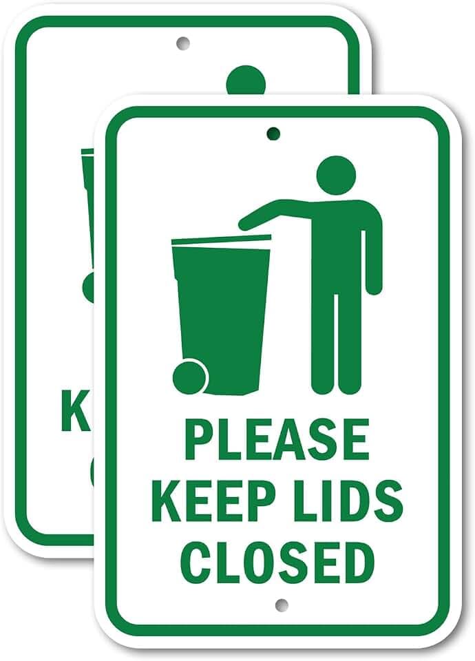 (2 Pack) Please Keep Lids Closed | 12" X 18" Heavy-Gauge Aluminum Sign | Rust Free Aluminum, Weather Resistant, Waterproof, Fade Resistant, 2 Pre-drilled Holes