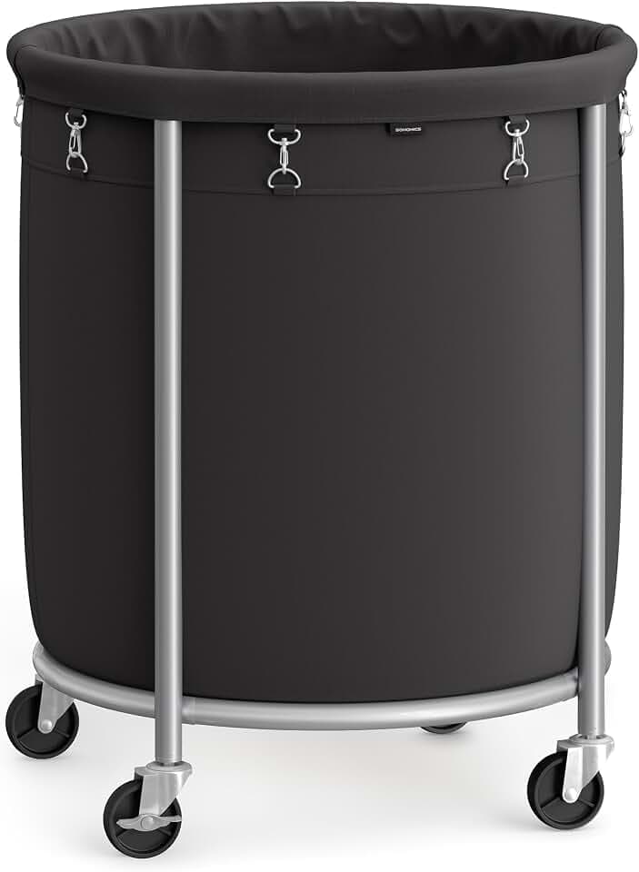 SONGMICS Laundry Basket with Wheels,190L, Steel Frame, Removable Bag