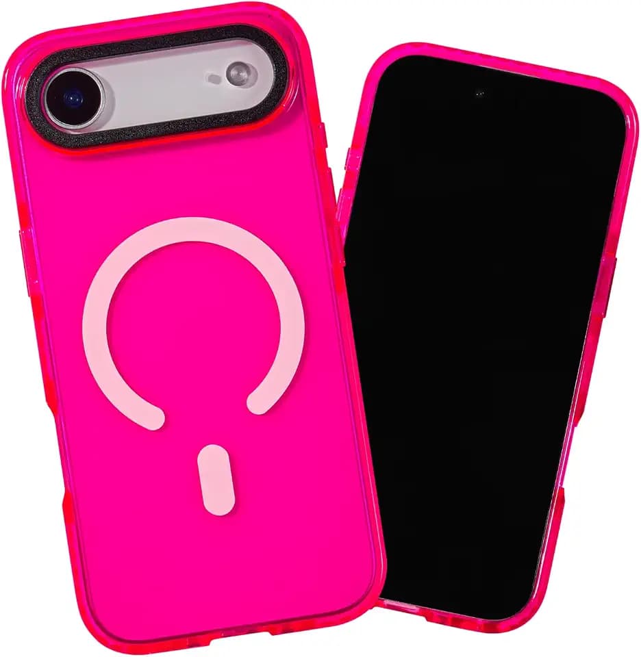 SteepLab Magnetic Barrier Case for iPhone 17 Air, Compatible with MagSafe, Impact Absorbing 360 Degree Protection with Built-in Magnets (Radiant Hot Pink)