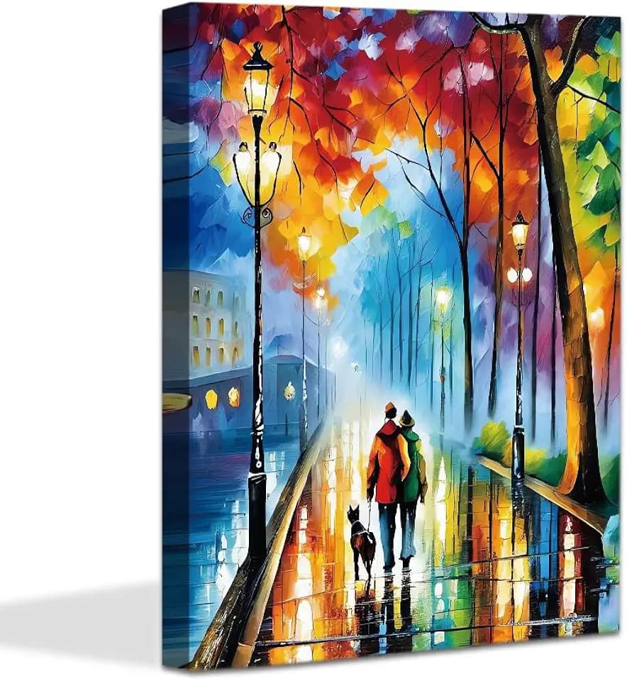 Framed Couple Walking Rainy Street Canvas Art, 12x16 Inch,Ready to Hang