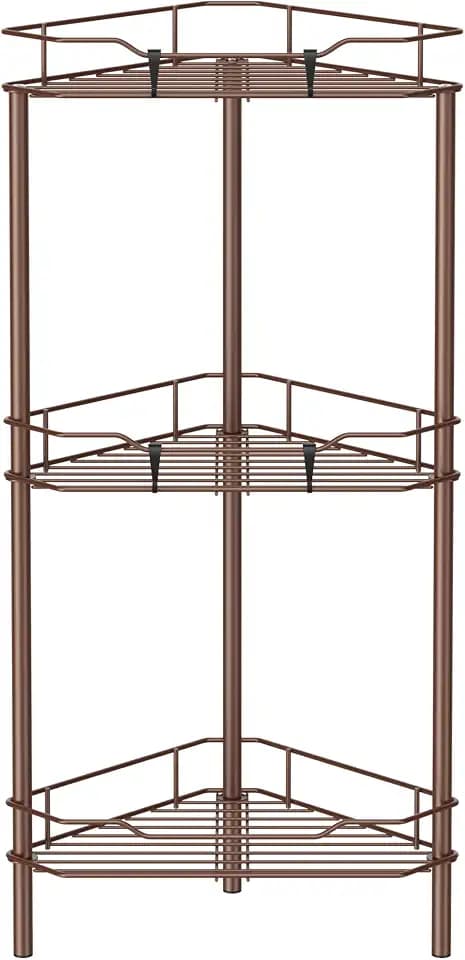 HuggieGems Metal Floor Standing Corner Shower Caddy, Coffee, 3 Tier