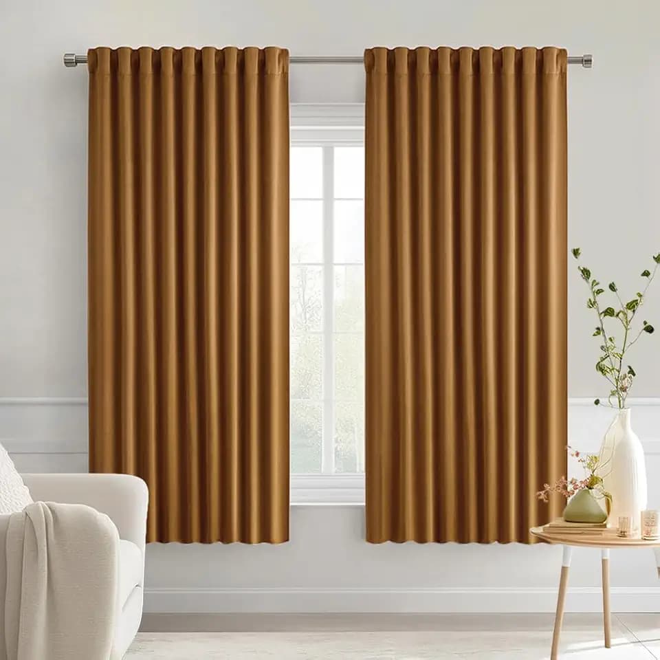 MIULEE Golden Brown Back Tab Blackout Curtains 52x63 Inches Long 2 Panels