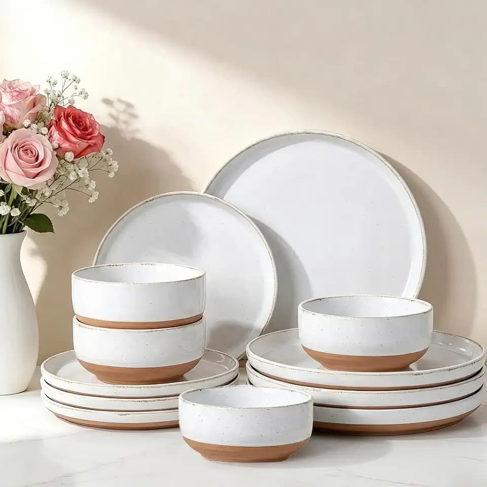 AmorArc Dinnerware Sets for 4, 12 Pieces Ceramic Plates and Bowls Set