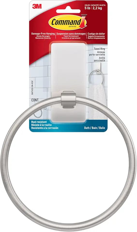 Command Towel Ring, Satin Nickel, 1 Holder, 2 Strips