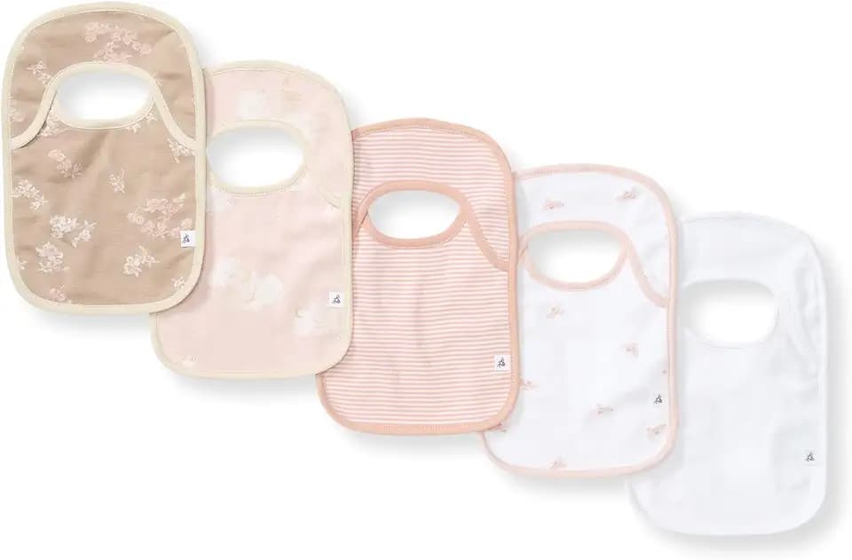Burt’s Bees Baby Unisex Baby Bibs, Lap-Shoulder Drool Cloths, 100% Organic Cotton with Absorbent Terry Towel Backing Bibs