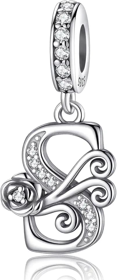 HappyStar 925 Sterling Silver Letter Charms for Bracelets Rose Alphabet Initial Dangle Pendants Fit for Pandora Charms Bracelet Charms Beads Jewelry Gifts for Women