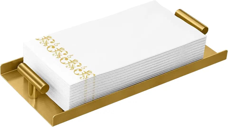 STWWO Napkin Holder for Bathroom, Metal Guest Towel Holder Tray, Gold