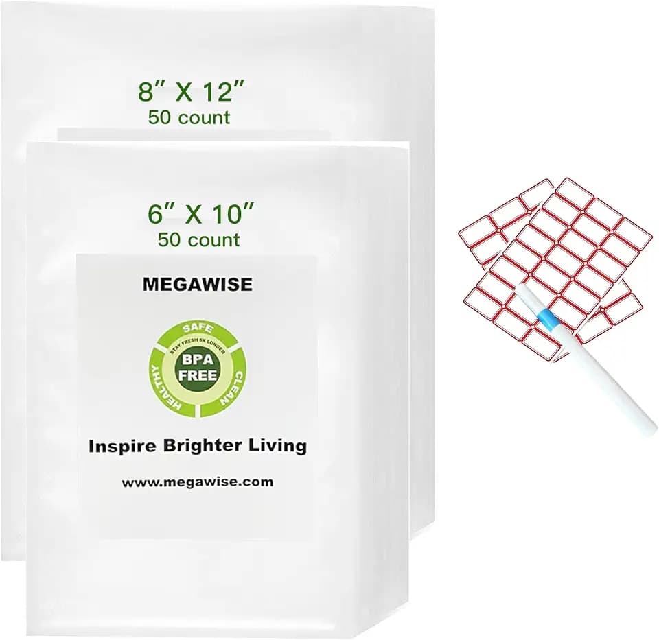 MEGAWISE Vacuum Sealer Bags 100 Count, 50pcs 6x10 & 50pcs 8x12 Bags