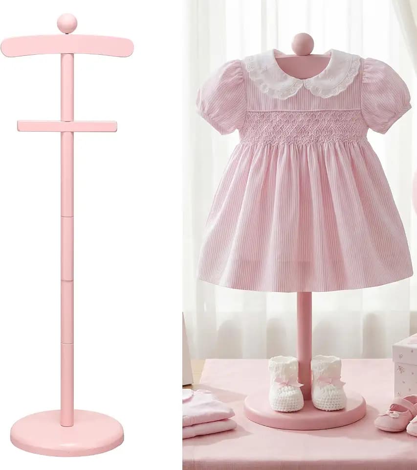 Bucherry Baby Clothes Display Stand Wooden Baby Shower Clothes Rack, Pink