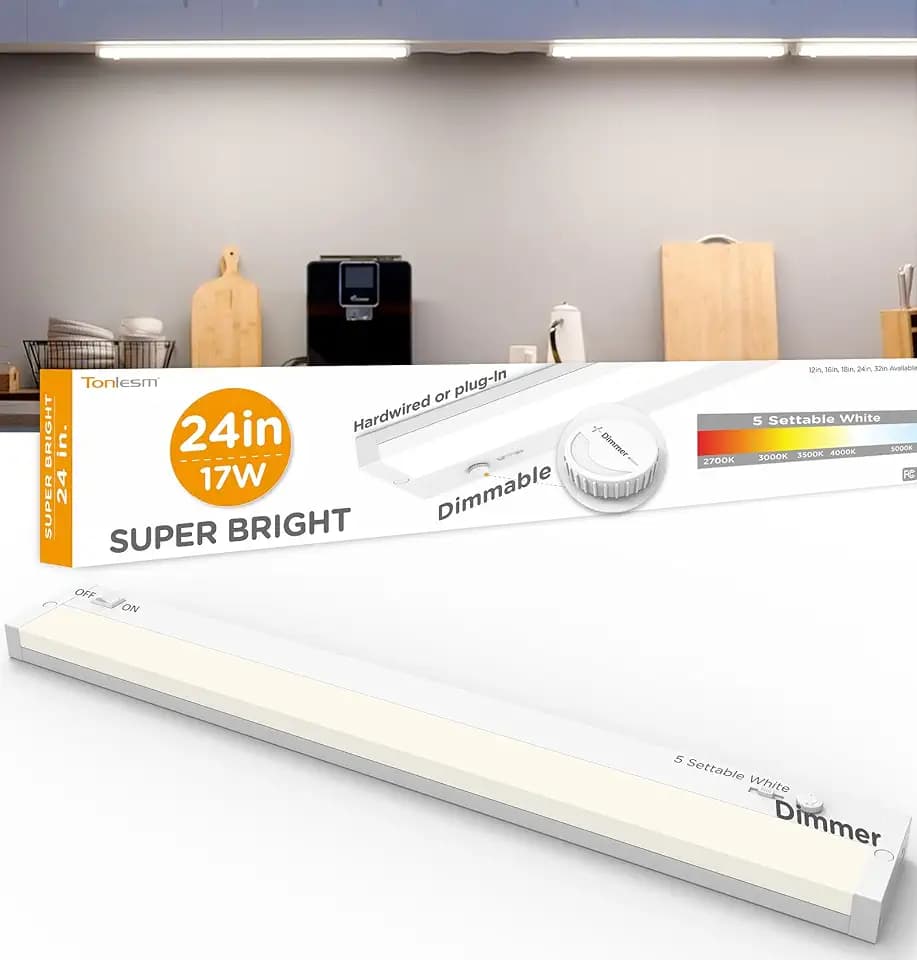 LED Under Cabinet Lighting Hardwired Or Plug in, 24 Inch17W1700LM Super Bright,Dimmable With Dimmer,120V 5CCT 2700/3000/3500/4000/5000K, Linkable Cabinet Light,Under Counter Lights for Kitchen
