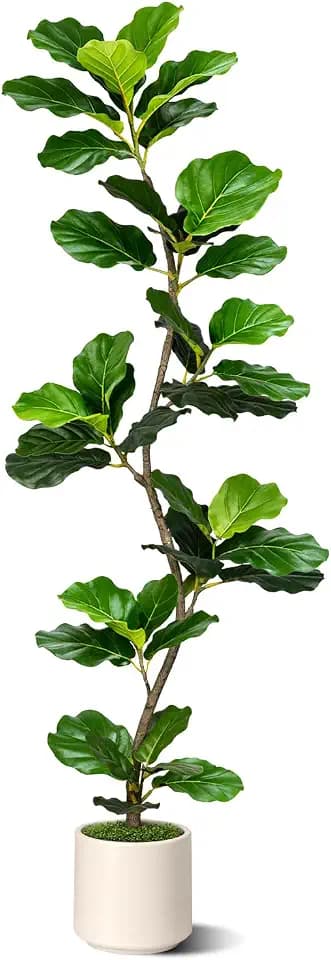 Artificial Fiddle Leaf Fig Tree-5 FT Fake Plant with Nursery Planter,Fake Plants for Home Office Living Room Decor Indoor