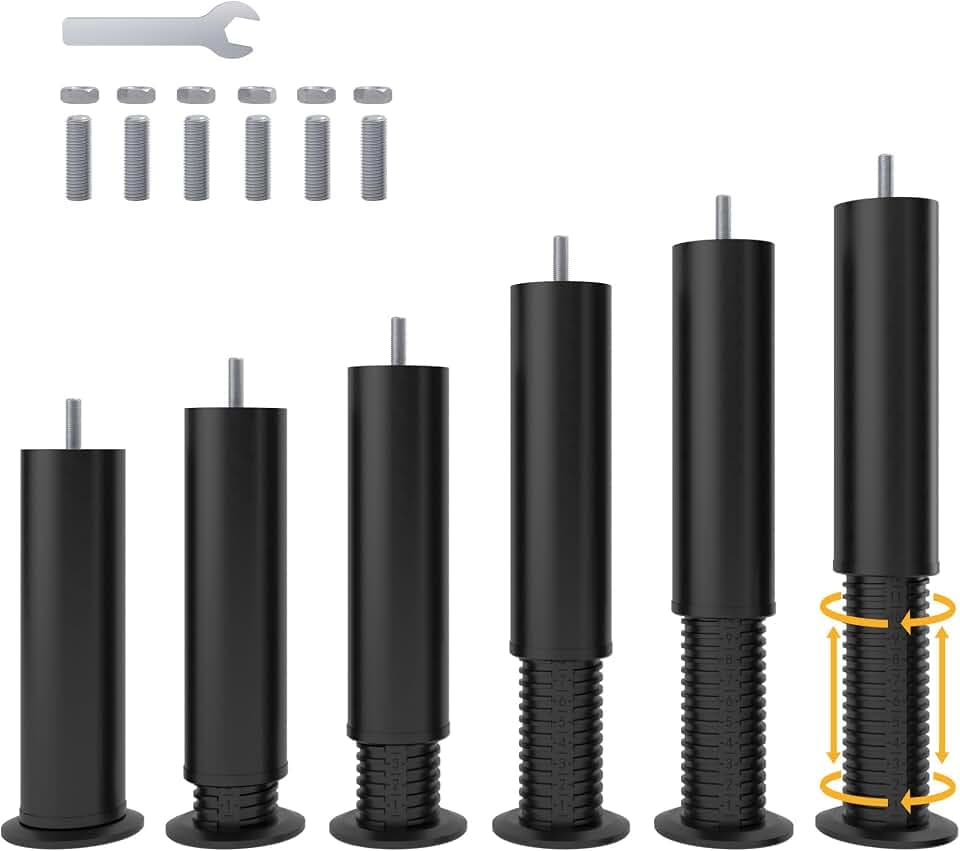 Adjustable 8-12 inch Bed Legs Metal Replacement Heavy Duty Leg M8 M10 Thread 6Pcs Support Leg for Adjustable Bed Frame, Sofa, Cupboard, Desk