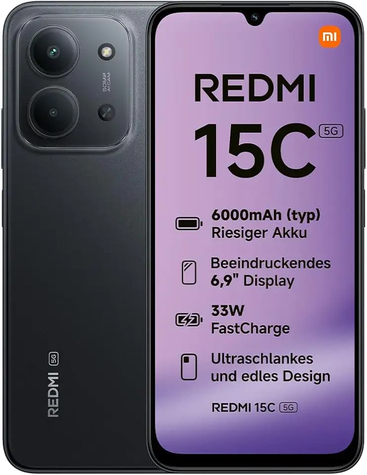 XIAOMI REDMI 15C 5G Smartphone 4+128GB, 50MP, 6000mAh, Mitternachtsschwarz