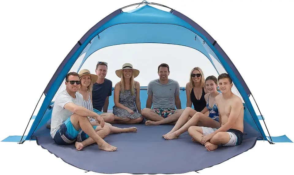 VEVOR Beach Tent Sun Shelter for 8 Person, UPF 50+ Protection, Portable Sun Shade Canopy with Carrying Bag & Sand Pockets, Lightweight and Easy Setup Beach Umbrella for Camping Fishing Outdoor Picnic